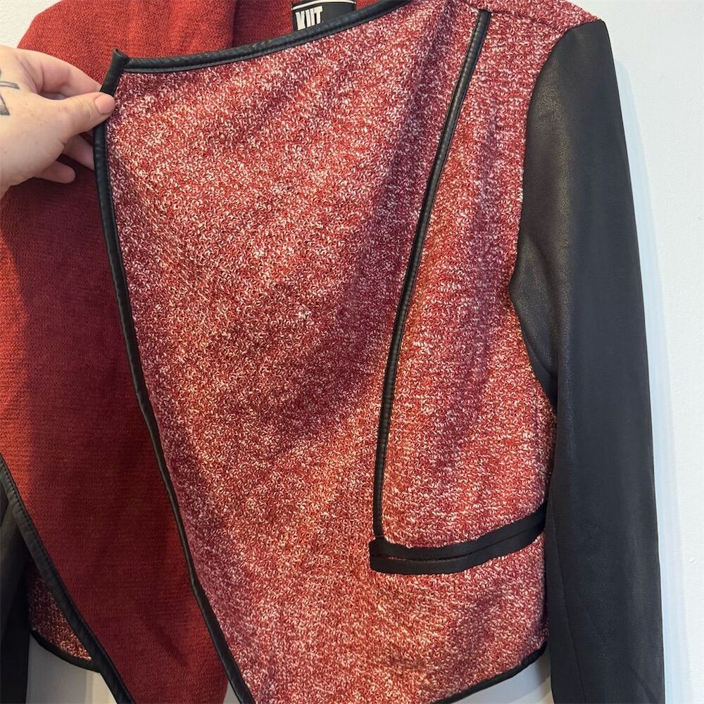 KUT from the Kloth‎ Women's Red Jacket Faux Leather Sleeves Size S - Picture 4 of 8